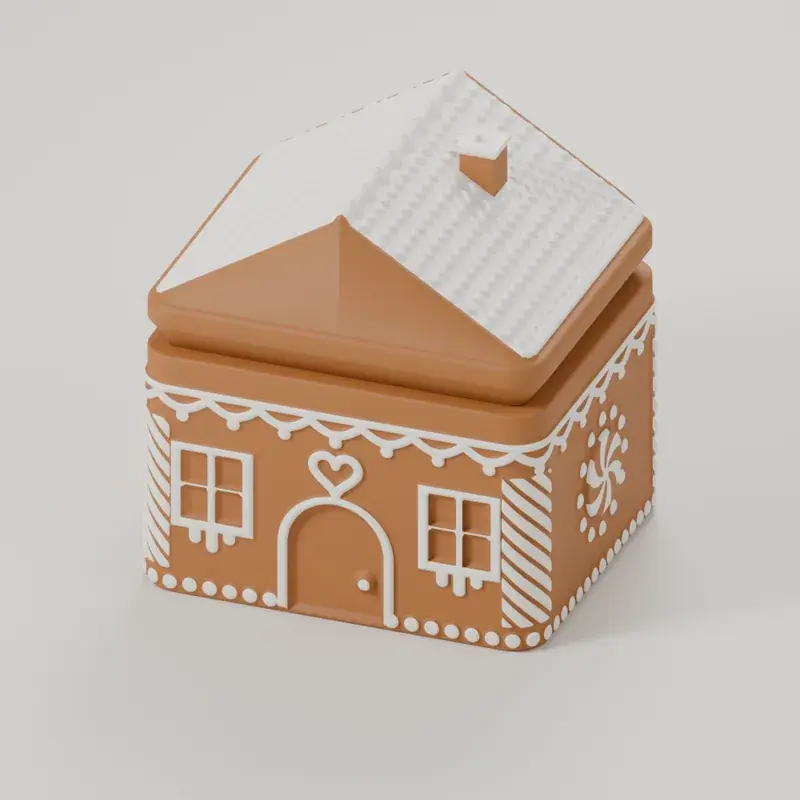 Render of the gingerbread house box with its lid on
