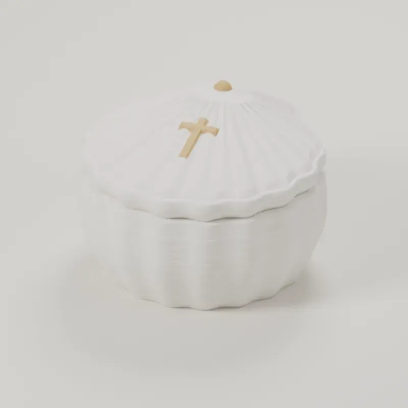 Render of the scallop shell box with its lid on