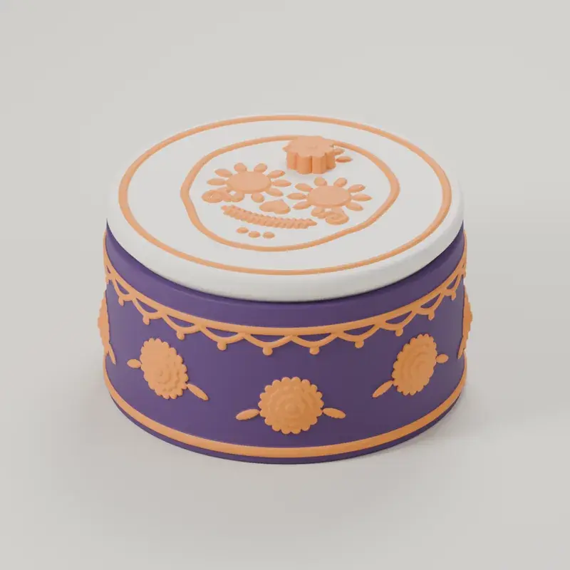 Render of the sugar skull box with its lid on