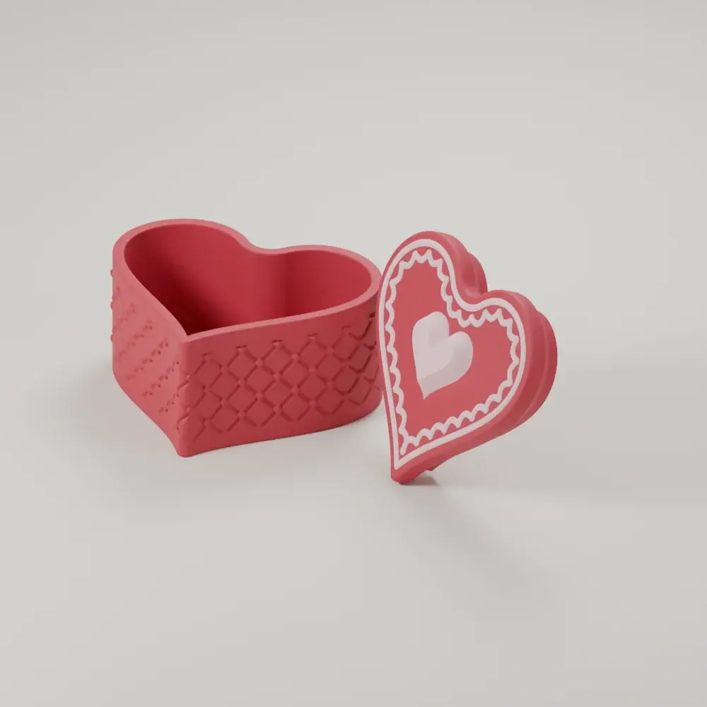 Render of the quilted heart box