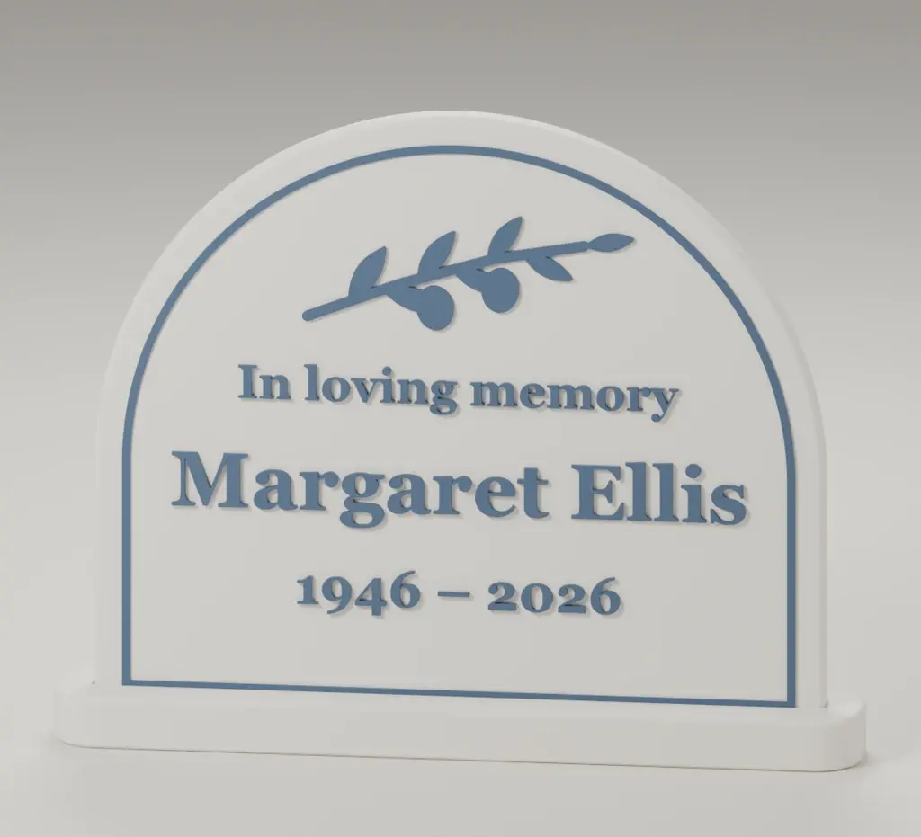 Render of the in loving memory plaque