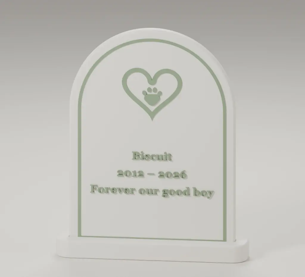 Render of the paw-print memorial plaque