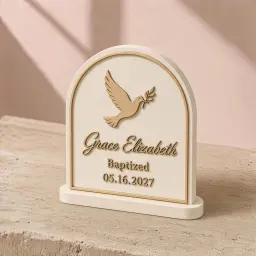 The dove name plaque in Pearl white & gold