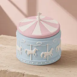 The carousel box in Powder blue, pink & ivory