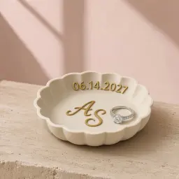 The initial ring dish in Ivory & gold