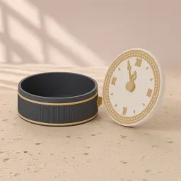 The midnight pocket-watch box in Charcoal, ivory & gold