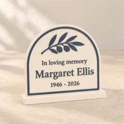 The in loving memory plaque in Ivory & slate blue