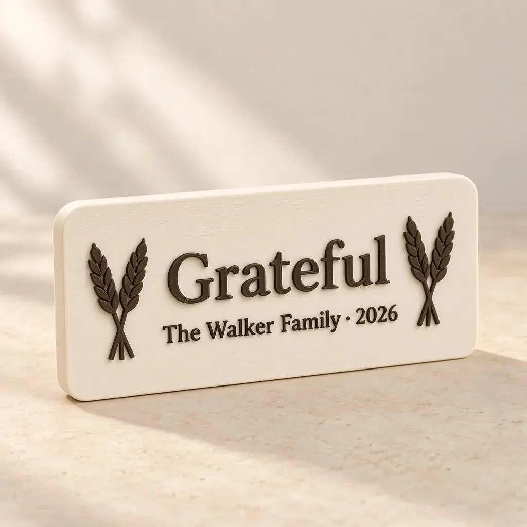 Ivory plaque with brown wheat sheaves, Grateful and The Walker Family 2026.