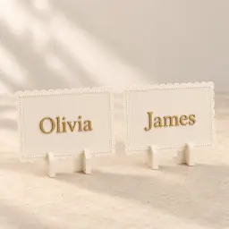 The lace place cards in Ivory & champagne