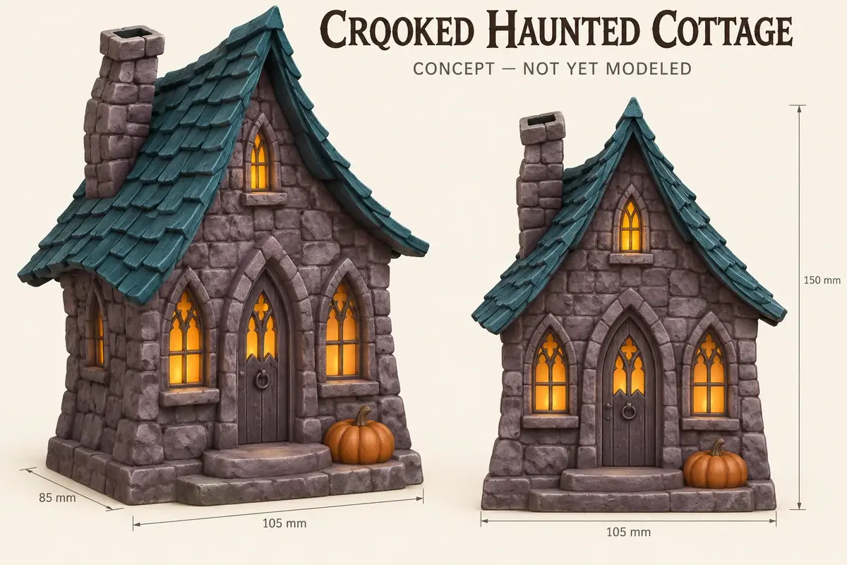 Original concept illustration for Crooked Haunted Cottage
