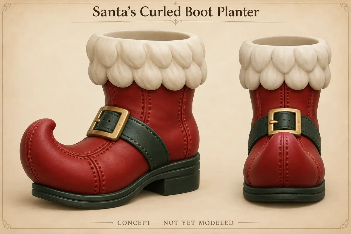 Original concept illustration for Santa's Curled Boot Planter