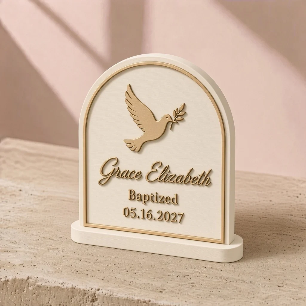 The dove name plaque in Pearl white & gold
