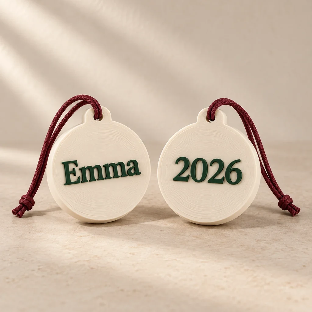 The family ornaments in Ivory & Forest & Burgundy