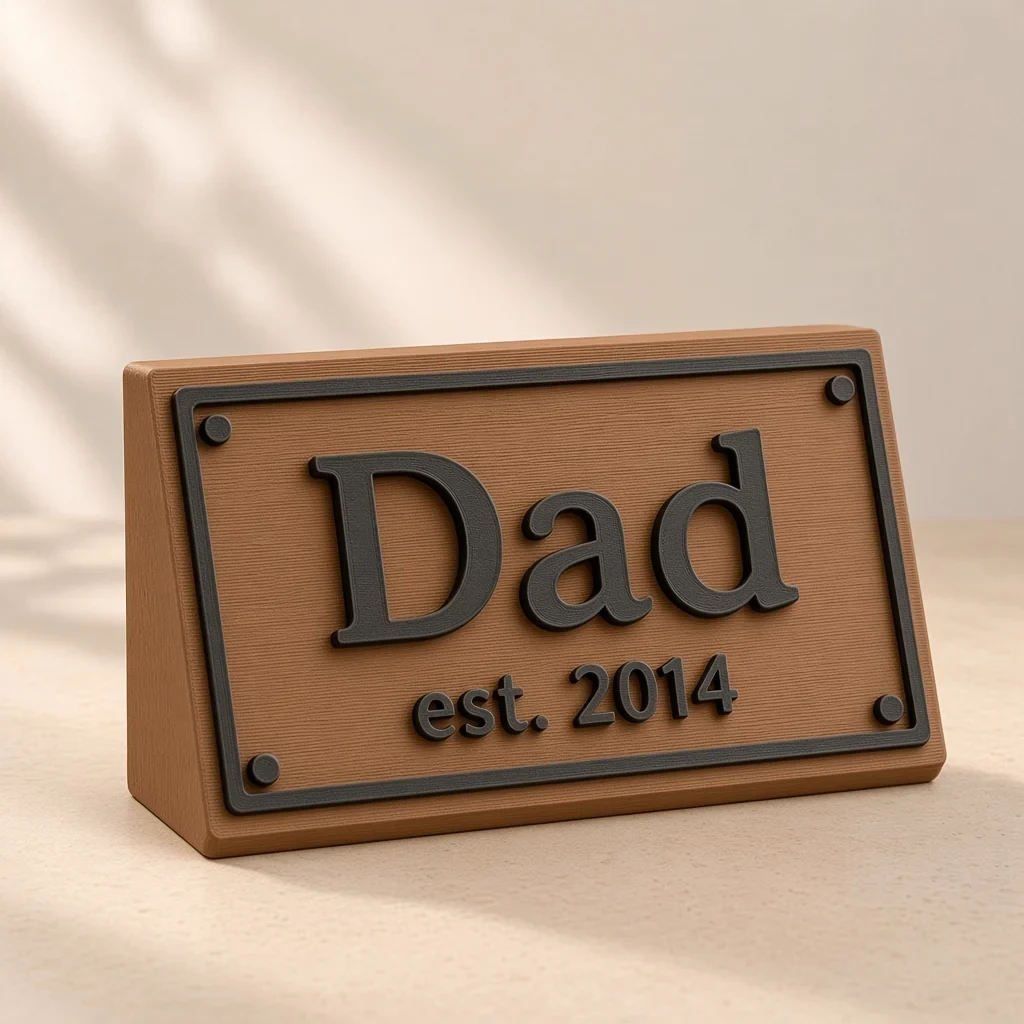 The desk name plate in Oak & charcoal