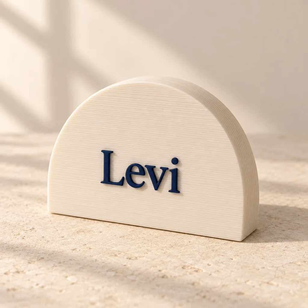 The family name plaque in Ivory & Deep blue