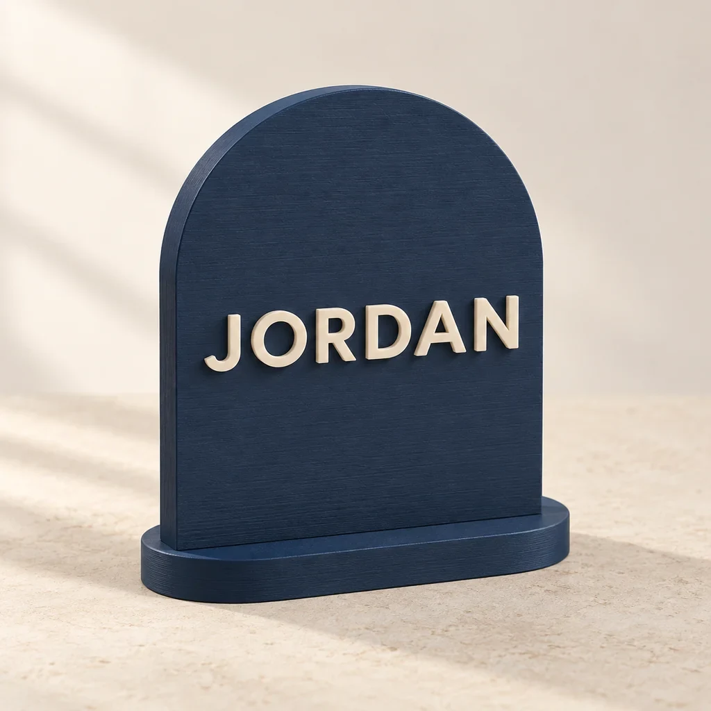 The reception name display in Navy & Ivory