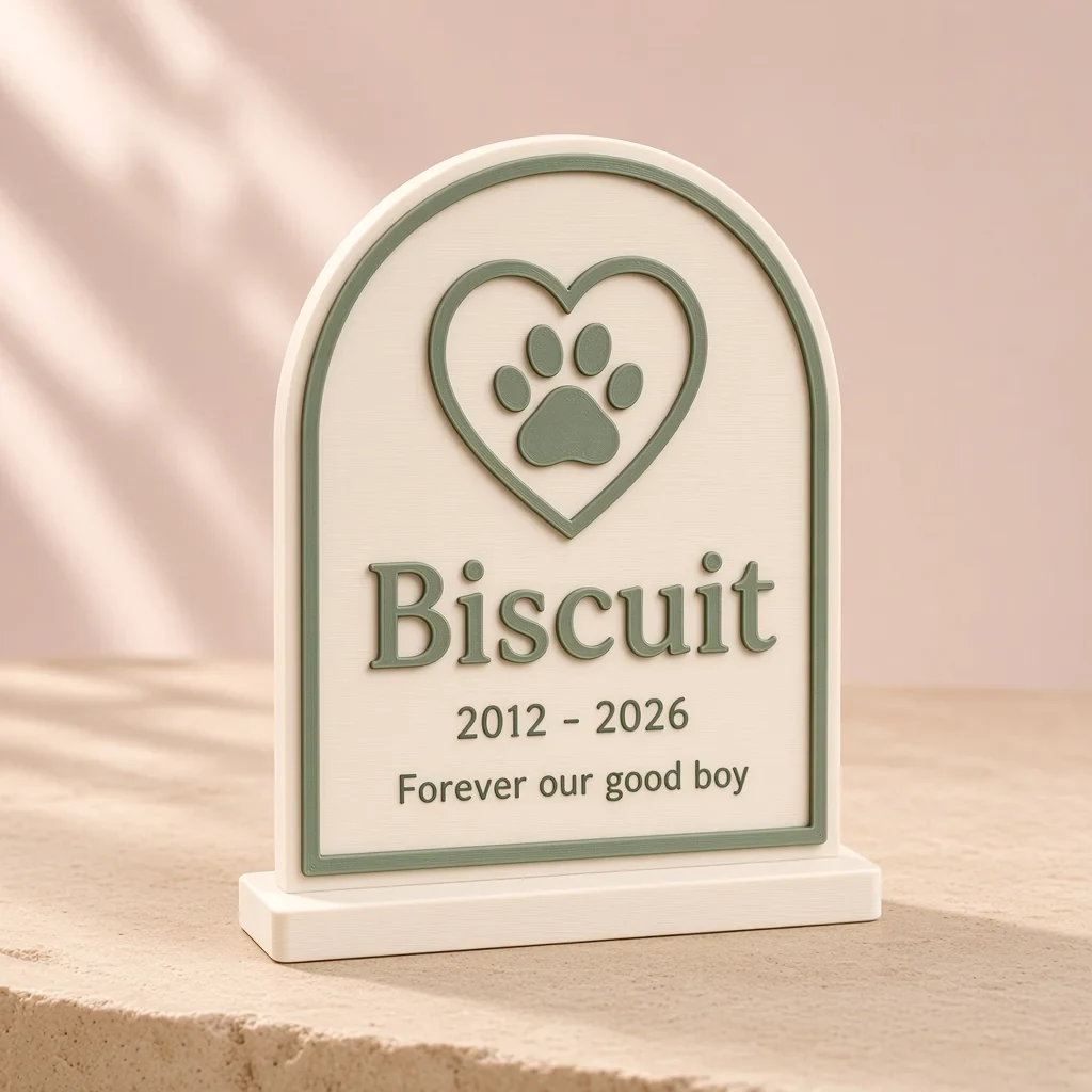 The paw-print memorial plaque in Cream & sage