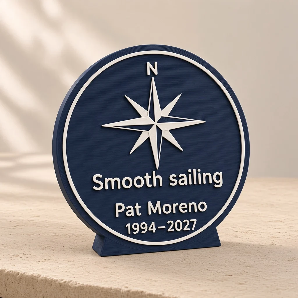 The compass-rose plaque in Navy & white