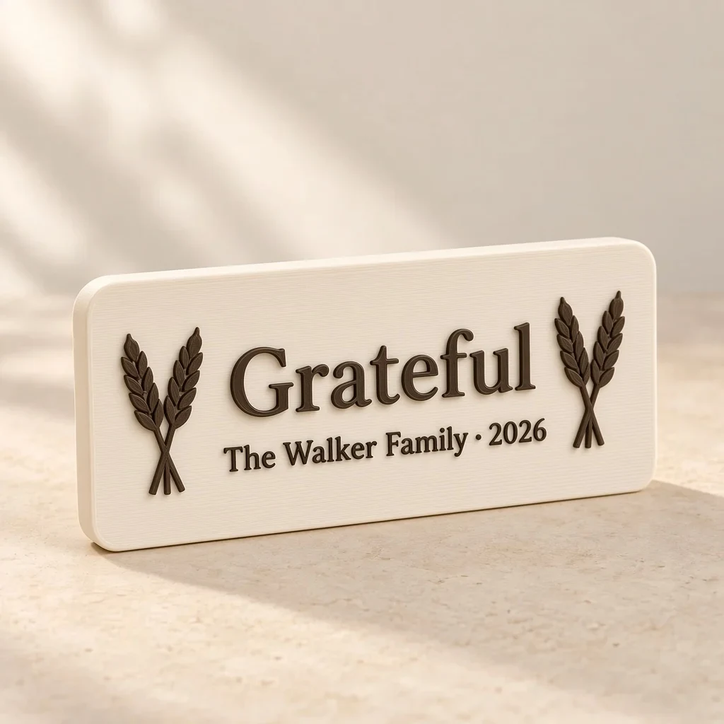 The gratitude plaque in Ivory & bark