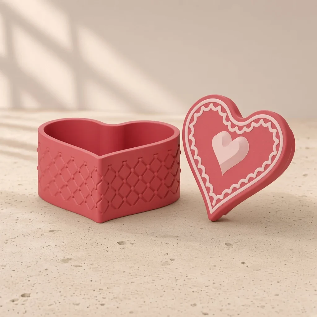 The quilted heart box in Crimson & blush